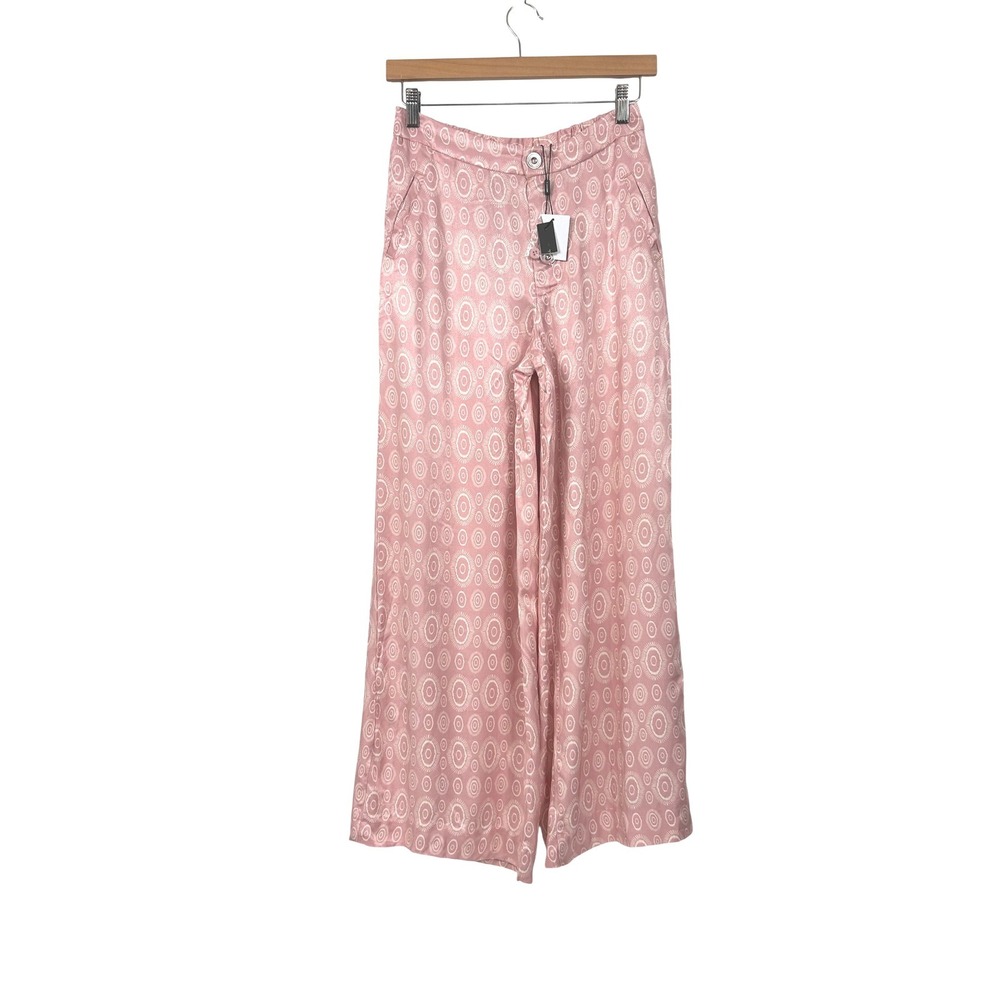 T Tahari Wide Leg Pants Womens 2 Pink Geometric Viscose Trousers TH51258ND